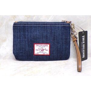 True Religion Wristlet Denim Women's Wristlet Wallet Pouch Purse Small Logo